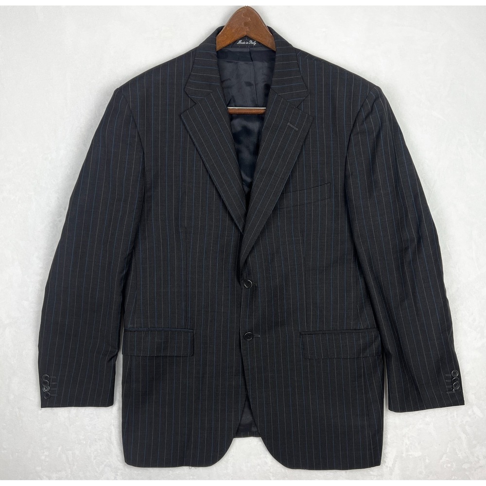 Luciano Barbera Suit Jacket Mens 44R Blazer Dark Gray Striped Wool Italy